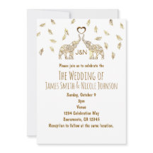 Invitación de boda de otoño con dos elefantes y co