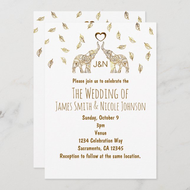 Invitación de boda de otoño con dos elefantes y co (Anverso / Reverso)