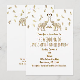 Invitación de boda de otoño con dos elefantes y co