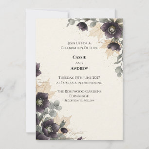 Invitación de boda de otoño con el eléboro púrpura