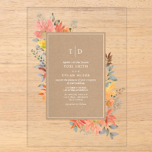 Invitación de boda de otoño con follaje de otoño
