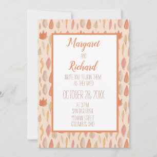 Invitación de boda de otoño con hojas caídas