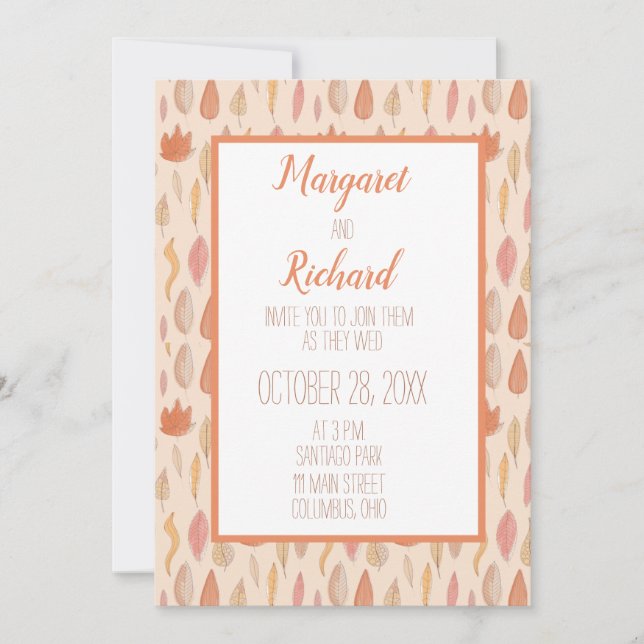 Invitación de boda de otoño con hojas caídas (Anverso)