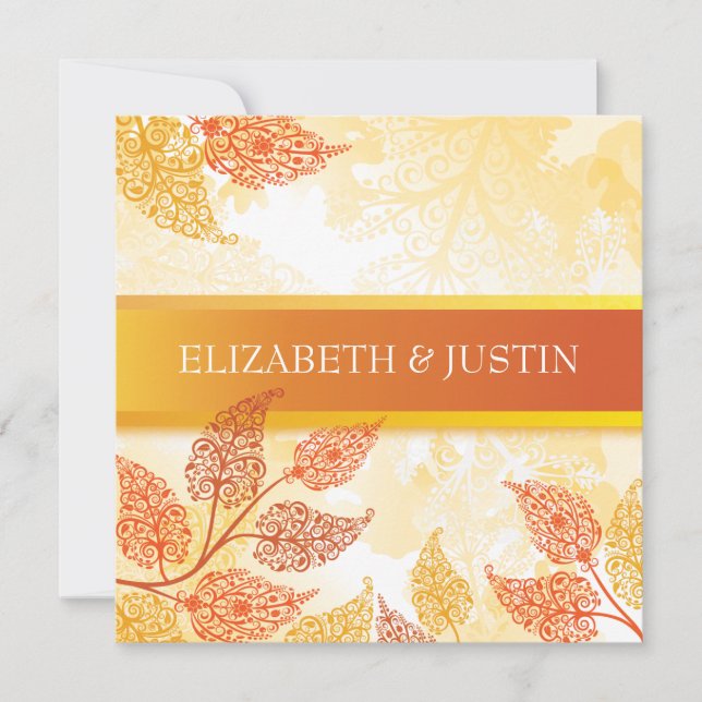 Invitación de boda de otoño con hojas de encaje (Anverso)