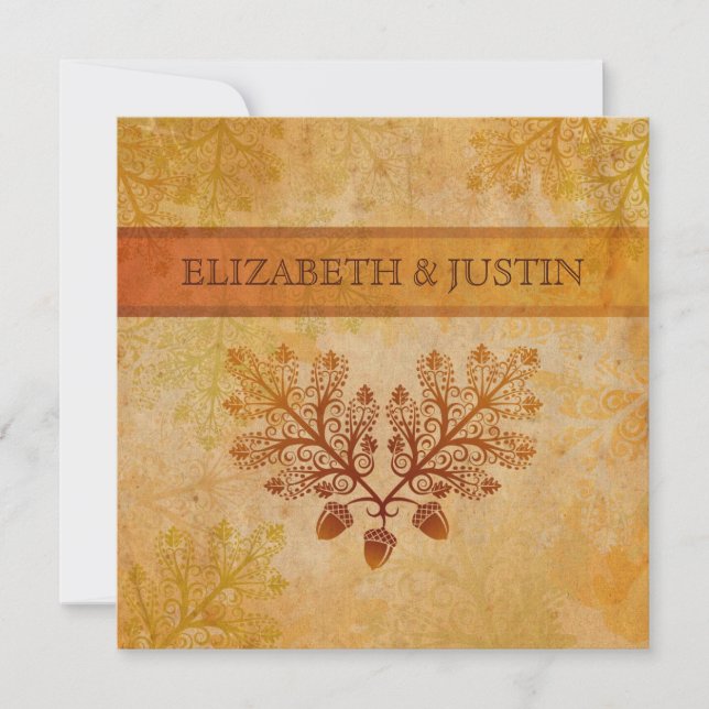 Invitación de boda de otoño con hojas de encaje de (Anverso)