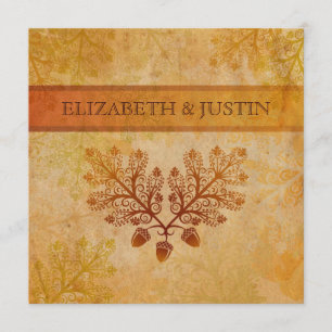 Invitación de boda de otoño con hojas de encaje de