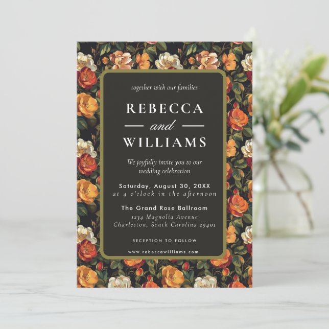 Invitación de boda de otoño de rosa botánica hermo (Anverso de pie)
