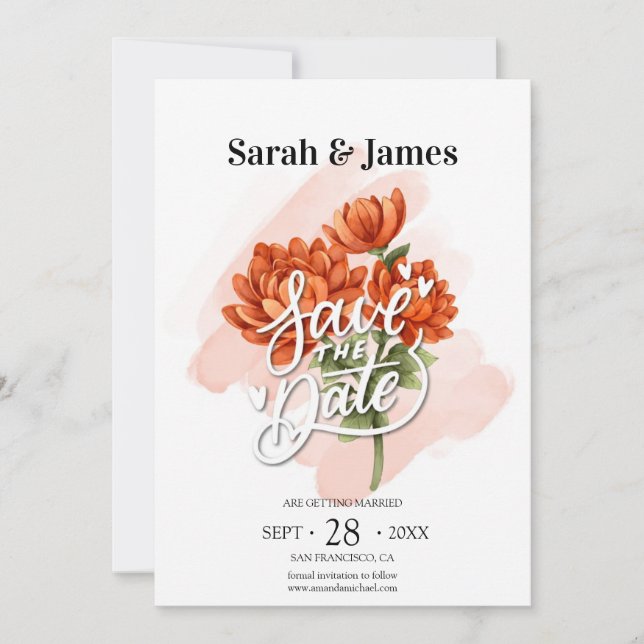 Invitación de boda de Otoño elegante con diseño fl (Anverso)
