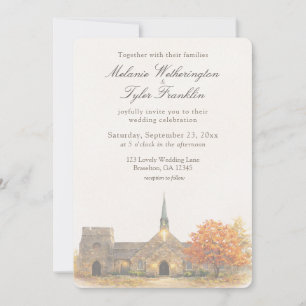 Invitación de boda de otoño en capilla de piedra c