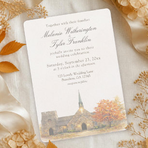 Invitación de boda de otoño en capilla de piedra c