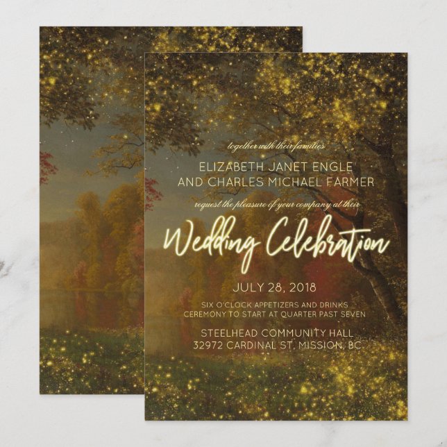 Invitación de boda de otoño encantado | Luces de h (Anverso / Reverso)