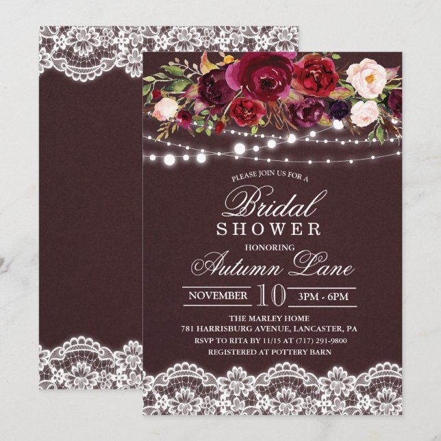 Invitación de boda de otoño floral (Anverso / Reverso)