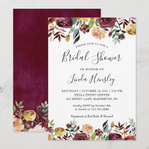 Invitación de boda de otoño floral rojo