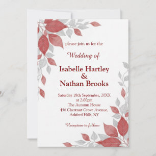 Invitación de boda de otoño roja y gris