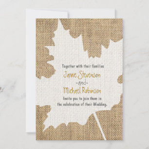 Invitación de boda de otoño rústica con hoja de ar
