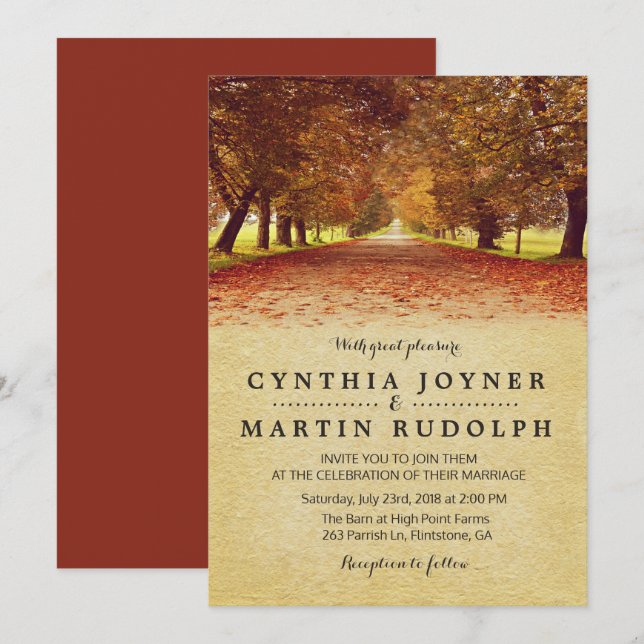 Invitación de boda de otoño rústico (Anverso / Reverso)
