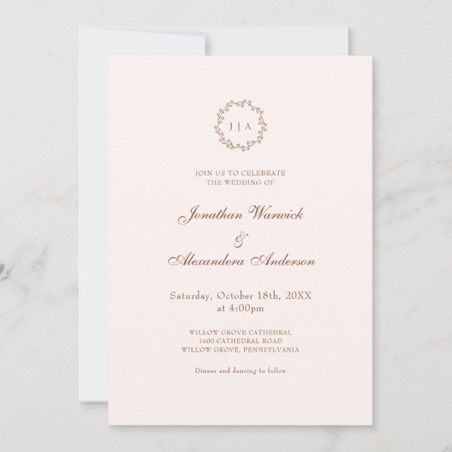 Invitación de Boda de Otoño Terracota y Crema con  (Anverso)
