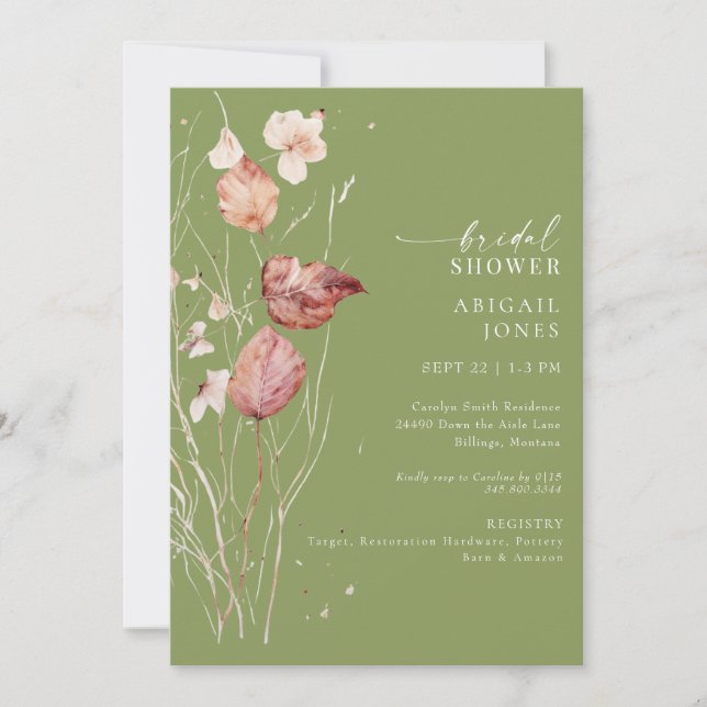 Invitación de boda de otoño verde musgo (Anverso)
