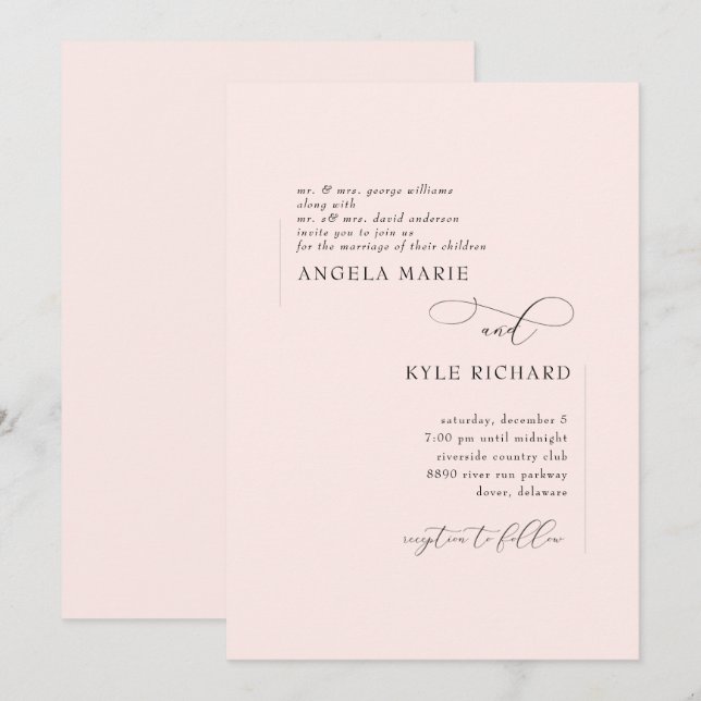 Invitación de boda de padres ambos Rosa Rubor Mode (Anverso / Reverso)