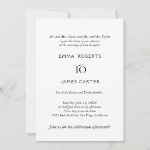 Invitación de boda de padres con letra elegante