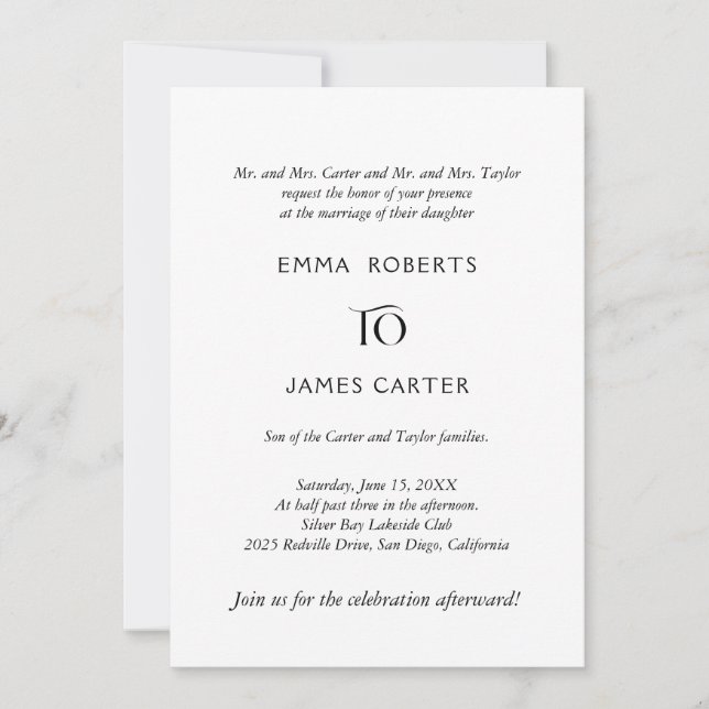 Invitación de boda de padres con letra elegante (Anverso)