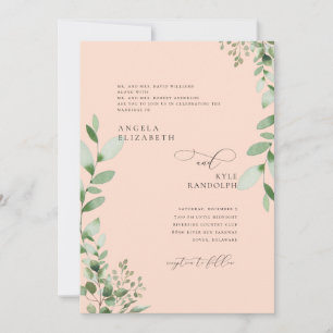 Invitación de boda de padres con verde que cae de