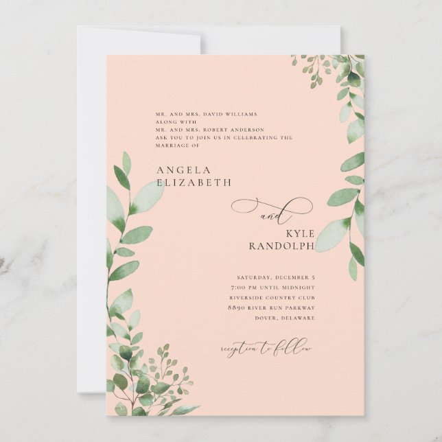 Invitación de boda de padres con verde que cae de  (Anverso)