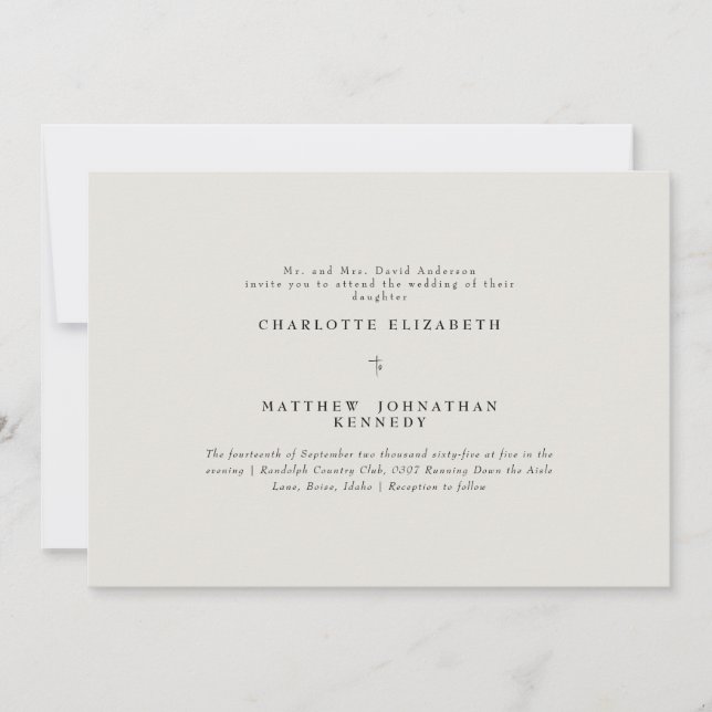 Invitación de boda de padres de novia simplemente  (Anverso)