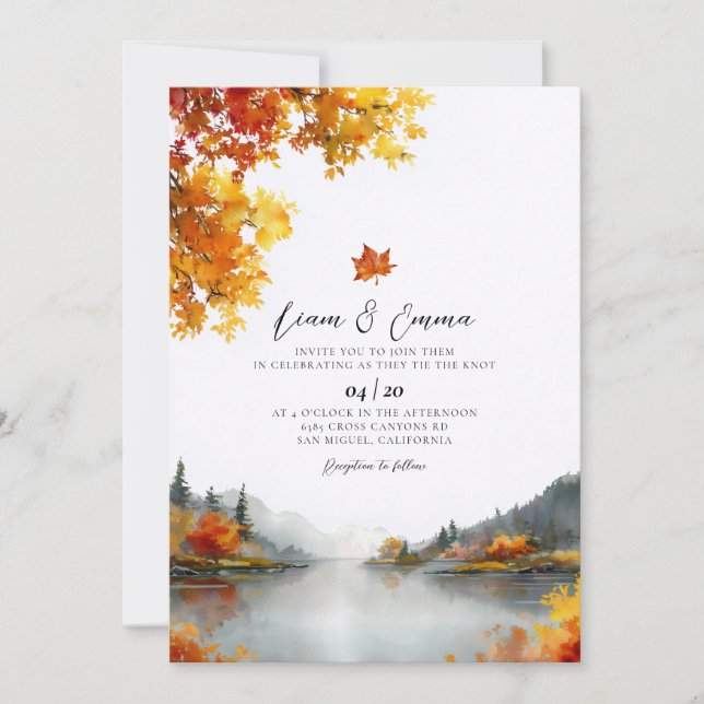 Invitación de boda de paisaje de otoño (Anverso)