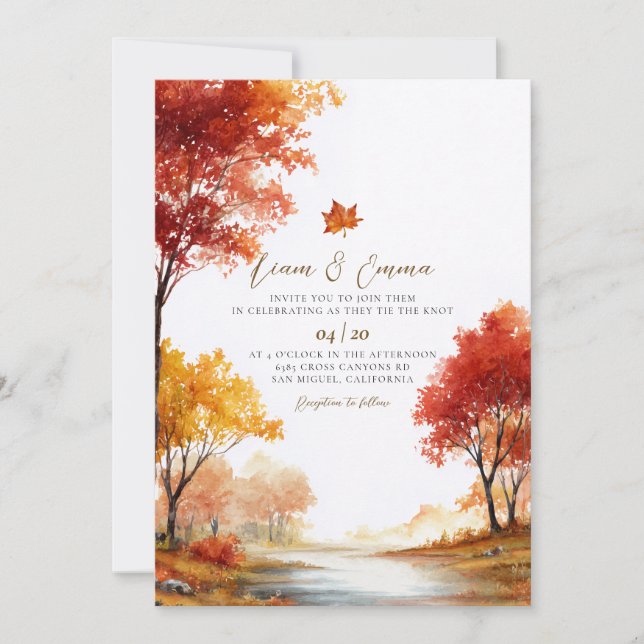 Invitación de boda de paisaje otoñal rústico (Anverso)