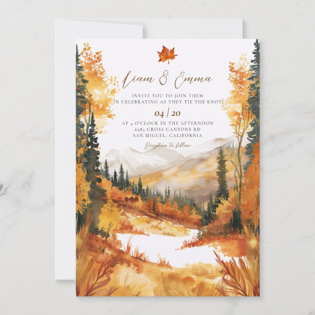 Invitación de boda de paisaje otoñal rústico (Anverso)