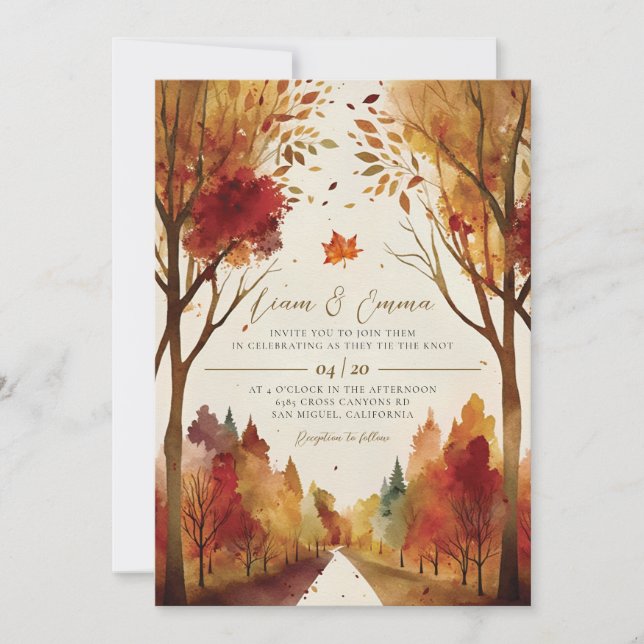 Invitación de boda de paisaje otoñal rústico (Anverso)