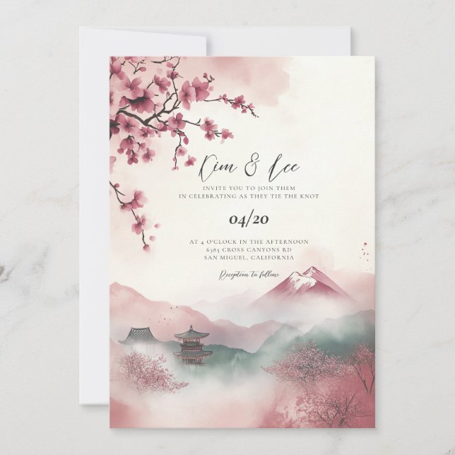 Invitación de boda de paisaje tradicional coreano (Anverso)