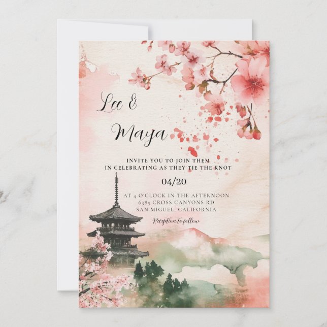 Invitación de boda de paisaje tradicional japonés (Anverso)