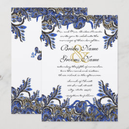 Invitación de boda de paisley pavo real azul marin