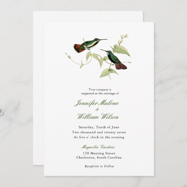 Invitación de boda de pájaro colibrí vintage (Anverso / Reverso)