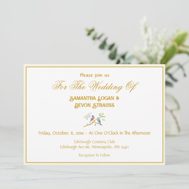 Invitación de Boda de Pájaros Azules 5 x 7 (Anverso de pie)