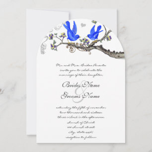 Invitación de boda de pájaros azules vintage amari