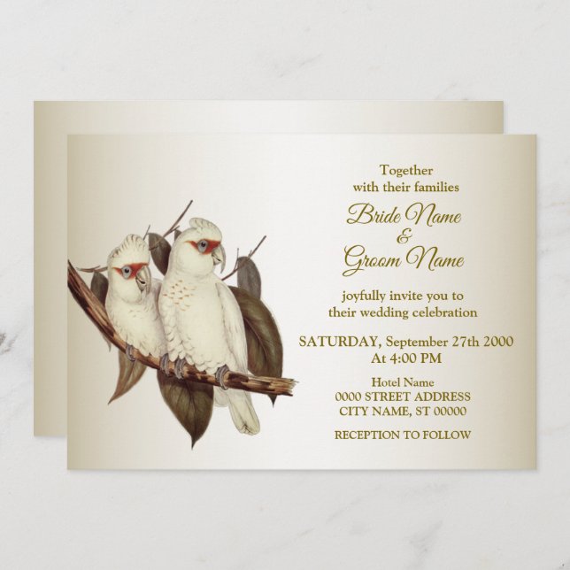 Invitación de Boda de Pájaros Blancos (Anverso / Reverso)