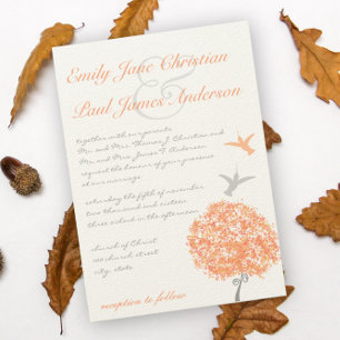 Invitación de boda de pájaros colibríes del árbol