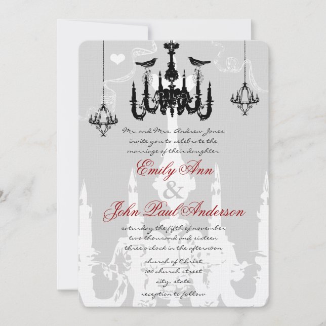 Invitación de boda de pájaros de amor con 3 candel (Anverso)