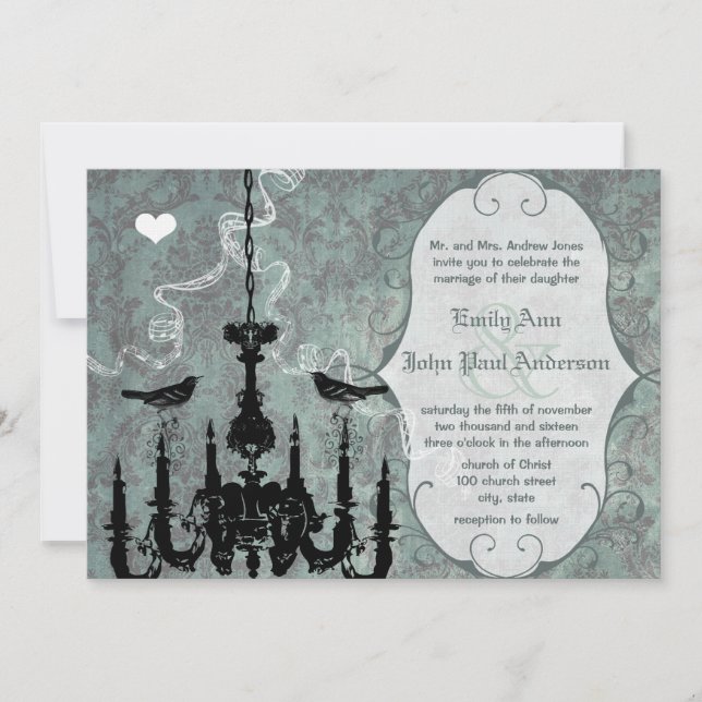 Invitación de Boda de Pájaros de Amor con Araña de (Anverso)