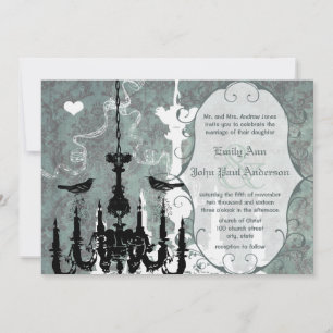 Invitación de boda de pájaros de amor con candelab