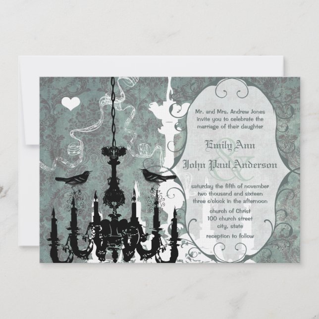 Invitación de boda de pájaros de amor con candelab (Anverso)