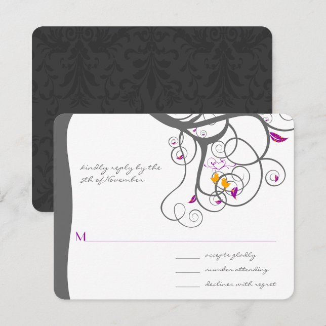 Invitación de boda de pájaros de amor con remolino (Anverso / Reverso)