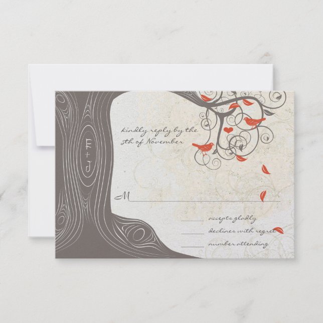 Invitación de Boda de Pájaros de Amor con Remolino (Anverso)