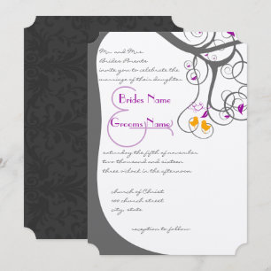 Invitación de boda de pájaros de amor con remolino