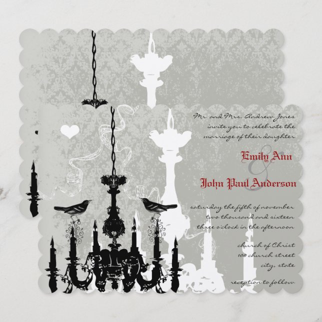 Invitación de boda de pájaros de amor de araña (Anverso / Reverso)