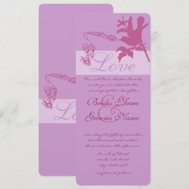 Invitación de boda de pájaros de amor de ciruela v (Anverso / Reverso)