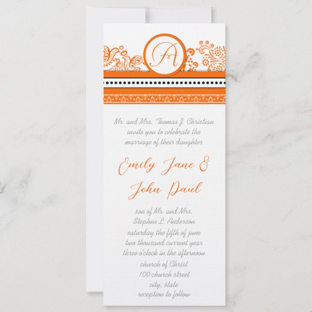 Invitación de boda de pájaros de amor naranja (Anverso)